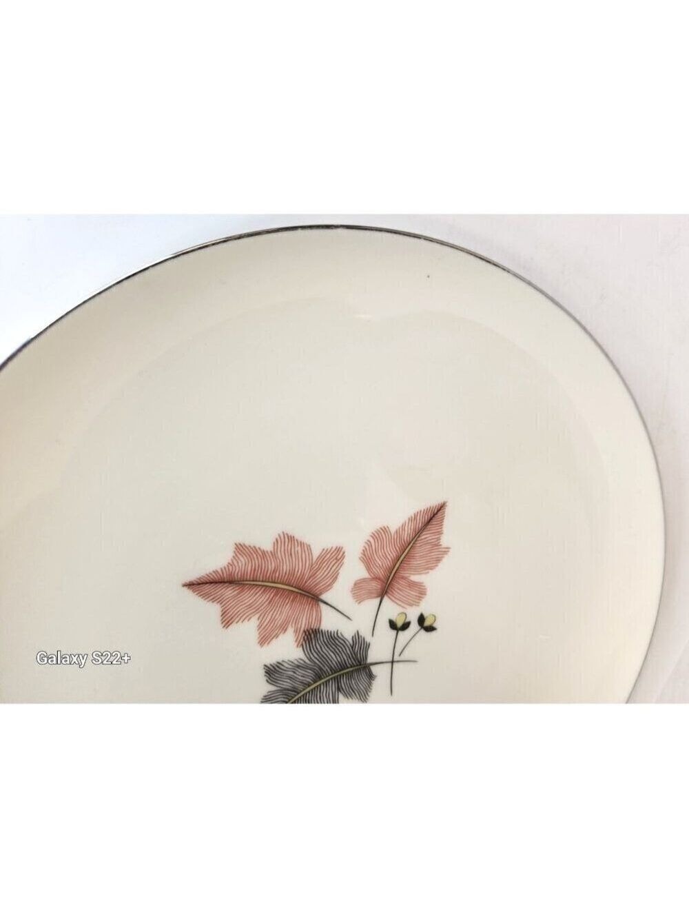 Trio by Lenox X-446  Gray & Pink Leaves, Coupe, Platinum Trim 1954-1968 MCM - Picture 4 of 9